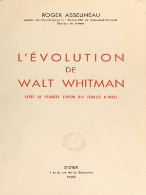 cover image of L'évolution de Walt Whitman après la première édition des "Feuilles d'herbe"